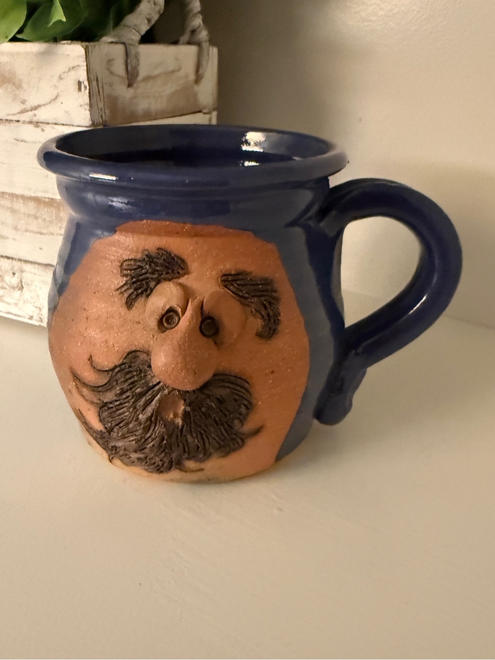 Pottery 3D Face Mug Old Man Big Nose Adorable Ugly Face Coffee Mug Signed JP